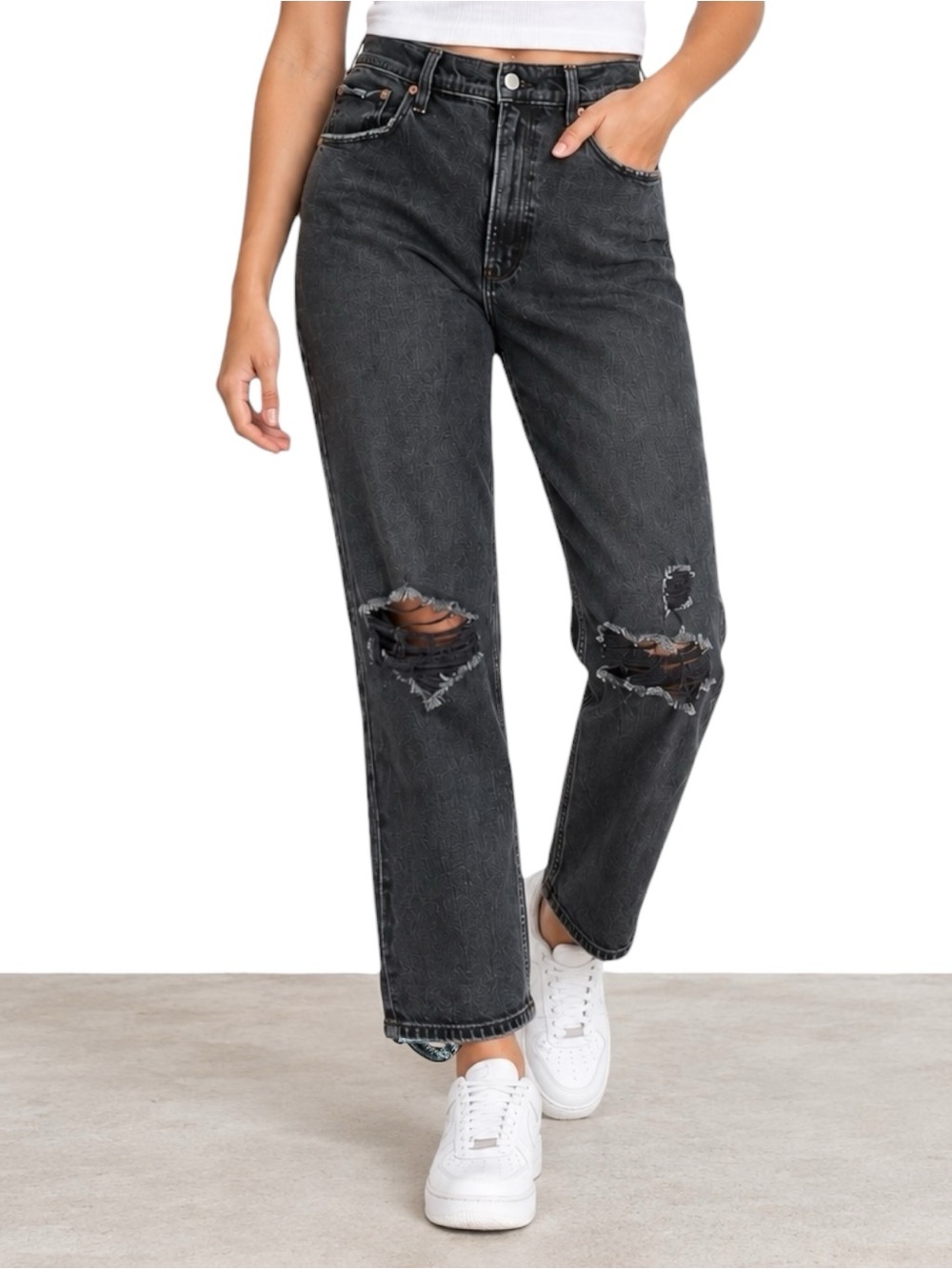 Abercrombie Curve Love Ultra High Rise Ankle Straight Jeans 28 Black Knee Ripped